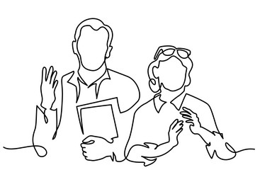 man and woman greeting hands up continuous one vector image