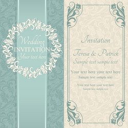 baroque wedding invitation blue and beige vector