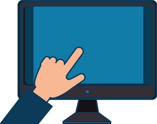 desktop computer with hand touching vector image