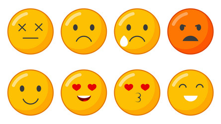 set of yellow emoticon and emoji smiles vector