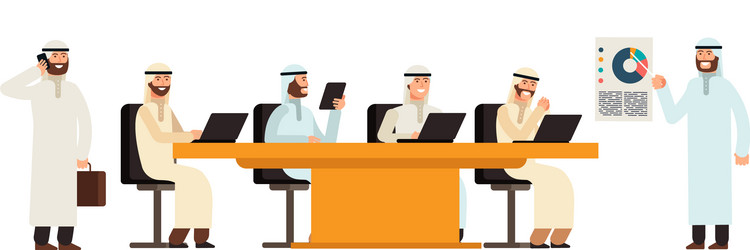 arab businessman group at table in business vector