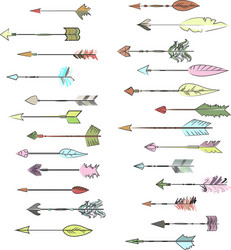 Hand drawn colored arrows collection doodle ethnic vector