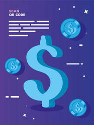 scan qr code with symbol dollar and coins vector image