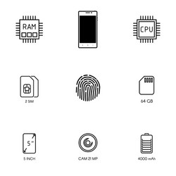 Smartphone specification flat line icons gadget vector