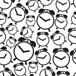 Alarm clock black and white icons seamless pattern vector