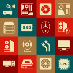 set processor with cpu computer monitor screen vector image