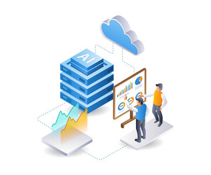 team analyzing cloud server ai development data vector image