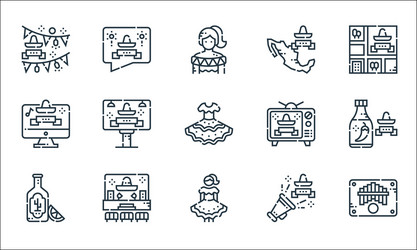 Cinco de mayo line icons linear set quality vector