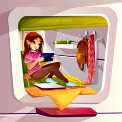 girl in capsule hotel or hostel vector