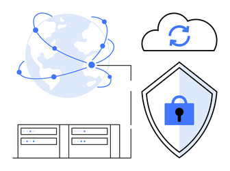 global connectivity and data security with cloud vector image
