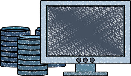 pc screen with disks storage scribble vector image