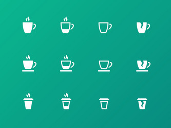 Coffee cup circle icons on green background vector