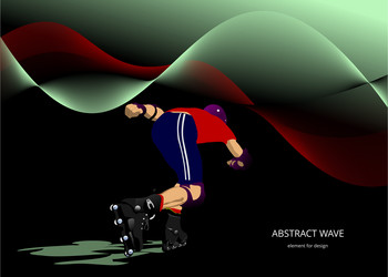 roller skater silhouette on a wave background 3d vector