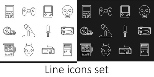 set line computer mobile and playing in game vector image