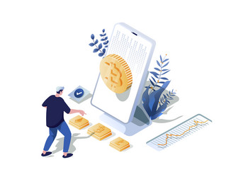 cryptocurrency concept 3d isometric web scene vector image