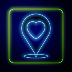 glowing neon map pointer with heart icon isolated vector image