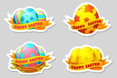 set of easter eggs stickers in bird nest vector image