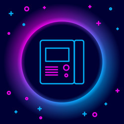 Glowing neon line house intercom system icon vector