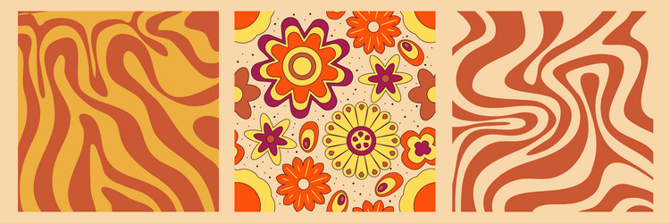 groovy y2k retro pattern with flower and swirl 70s vector image