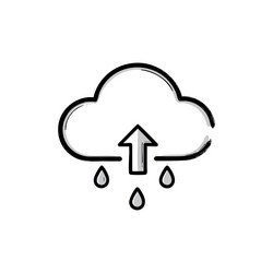 cloud upload icon with raindrops line art style vector image