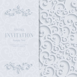 White 3d vintage invitation card with swirl vector