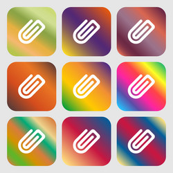 Paper clip icon nine buttons with bright gradients vector