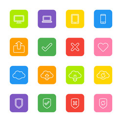 White line web icon set colorful rounded rectangle vector