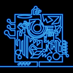 continuous line drawing cpu microchip neon concept vector image