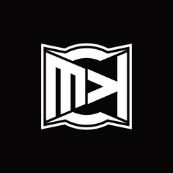 Mk logo monogram rounded hexagon shape Royalty Free Vector