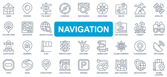 navigation concept simple line icons set vector