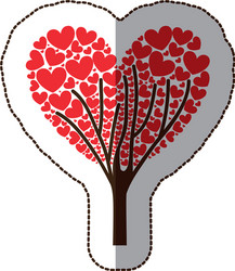 Red tree with heart leaves icon vector