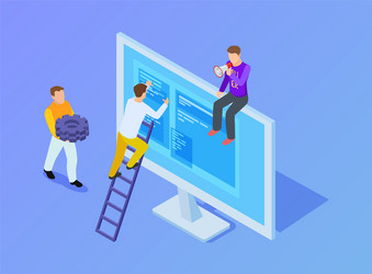 smm managers web content management isometric vector