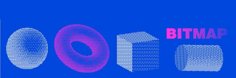 bitmap pixelated simple 3d shapes set dither vector image