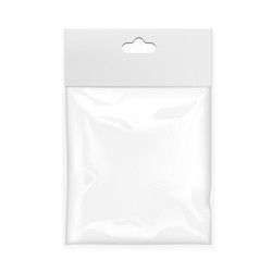 Realistic white blank plastic pocket bag with hang vector