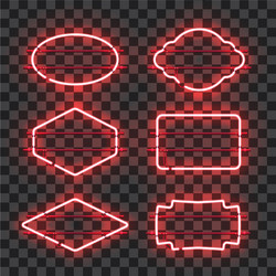 Set of realistic glowing red neon frames vector