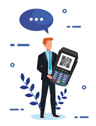 businessman and dataphone with scan code qr vector image