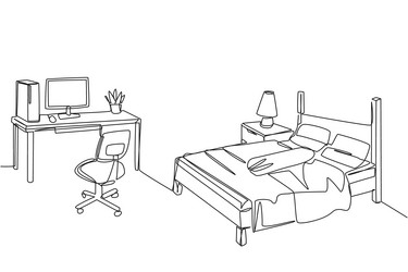 continuous one line drawing stylish bedroom vector