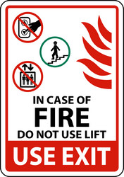 In case of fire do not use lift sign vector