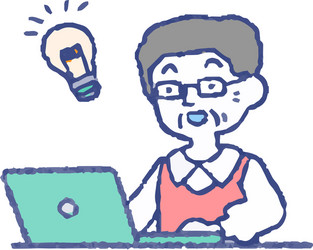 analog-style pop an elderly man using a pc vector image