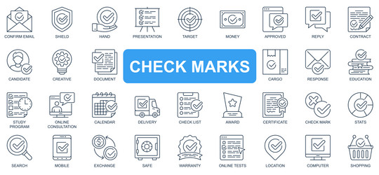 Check marks concept simple line icons set vector