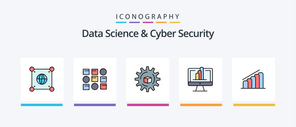 data science and cyber security line filled 5 vector image