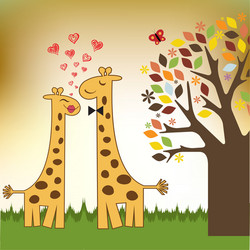 funny giraffe couple in love vector