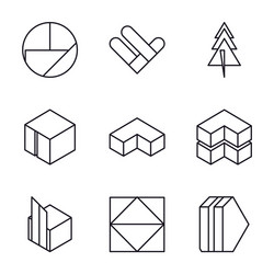 Geometric and abstract 3d shapes line style icon vector