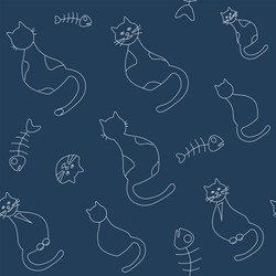 Pattern without background cats and fish skeletons vector