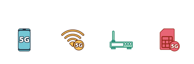 set mobile with 5g network router and wi-fi vector image