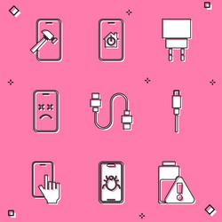 set mobile with broken screen smart home charger vector image