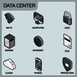 data center color outline isometric icons vector