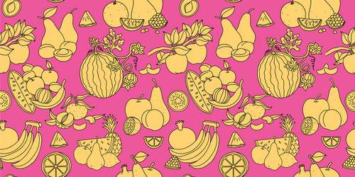 seamless pattern with fruits linear drawing vector image