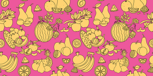 Seamless pattern with fruits linear drawing vector