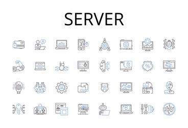 Server line icons collection host node machine vector